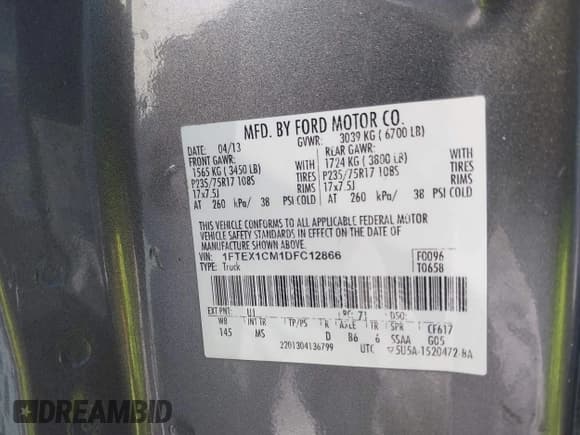 ✅ 2013 Ford F-150 XL • VIN: 1FTEX1CM1DFC12866 • Лот: 42609926. Опубликован ранее на IAAI с пробегом 316 081 миль. Бесплатный доступ к архиву аукционных продаж из США и подробный отчёт об истории автомобиля на DreamBid. Изображение 9.