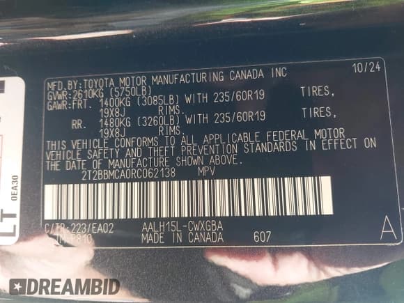 ✅ 2024 Lexus RX 350h Luxury • VIN: 2T2BBMCA0RC062138 • Лот: 43712555. Опубликован ранее на IAAI с пробегом 17 128 миль. Бесплатный доступ к архиву аукционных продаж из США и подробный отчёт об истории автомобиля на DreamBid. Изображение 9.