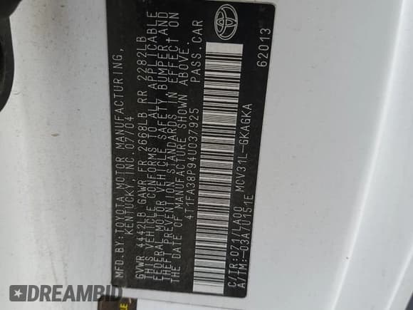 ✅ 2004 Toyota Solara SE • VIN: 4T1FA38P94U037925 • Lot: 92086555. Wystawiony na Copart z przebiegiem Nie podano. Bezpłatny archiwum sprzedaży aukcyjnych z USA i szczegółowy raport historii pojazdu na DreamBid. Zdjęcie 13.