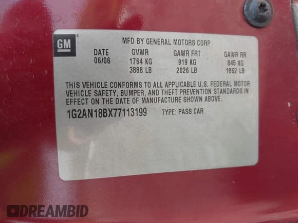 ✅ 2007 Pontiac G5 GT • VIN: 1G2AN18BX77113199 • Lot: 42717753. Listed on IAAI with 191,579 mi. Free auction sales archive from the USA and detailed vehicle history report at DreamBid. Image 9.