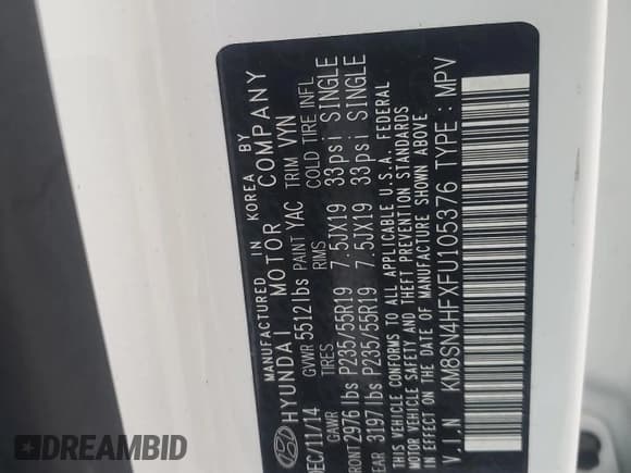 ✅ 2015 Hyundai Santa Fe Limited • VIN: KM8SN4HFXFU105376 • Лот: 51407445. Опубликован ранее на Copart с пробегом 139 279 миль. Бесплатный доступ к архиву аукционных продаж из США и подробный отчёт об истории автомобиля на DreamBid. Изображение 13.