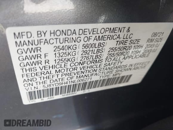 ✅ 2022 Acura MDX Technology • VIN: 5J8YD9H41NL006271 • Lot: 42602014. Listed on IAAI with 59,338 mi. Free auction sales archive from the USA and detailed vehicle history report at DreamBid. Image 9.