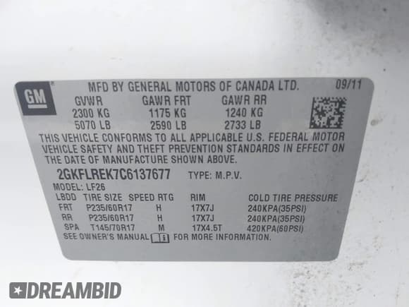 ✅ 2012 GMC Terrain SLE-1 • VIN: 2GKFLREK7C6137677 • Лот: 42628103. Опубликован ранее на IAAI с пробегом 123 302 миль. Бесплатный доступ к архиву аукционных продаж из США и подробный отчёт об истории автомобиля на DreamBid. Изображение 9.