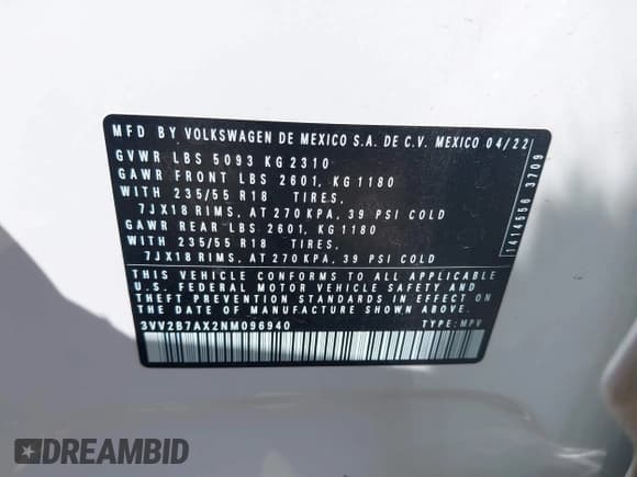 ✅ 2022 Volkswagen Tiguan SE • VIN: 3VV2B7AX2NM096940 • Lot: 42850064. Wystawiony na IAAI z przebiegiem 52 304 mil. Bezpłatny archiwum sprzedaży aukcyjnych z USA i szczegółowy raport historii pojazdu na DreamBid. Zdjęcie 9.