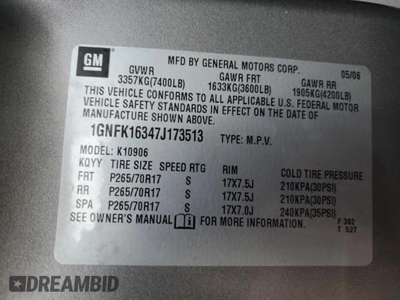 ✅ 2007 Chevrolet Suburban LT • VIN: 1GNFK16347J173513 • Лот: 80650255. Опубликован ранее на Copart с пробегом Не указан. Бесплатный доступ к архиву аукционных продаж из США и подробный отчёт об истории автомобиля на DreamBid. Изображение 14.