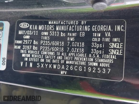 ✅ 2012 Kia Sorento SX • VIN: 5XYKWDA26CG192537 • Lot: 40377213. Listed on IAAI with 182,044 mi. Free auction sales archive from the USA and detailed vehicle history report at DreamBid. Image 9.