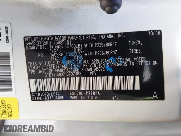 ✅ 2017 Toyota Sienna XLE Auto Access Seat • VIN: 5TDYZ3DC6HS797183 • Lot: 42907119. Listed on IAAI with 244,878 mi. Free auction sales archive from the USA and detailed vehicle history report at DreamBid. Image 9.