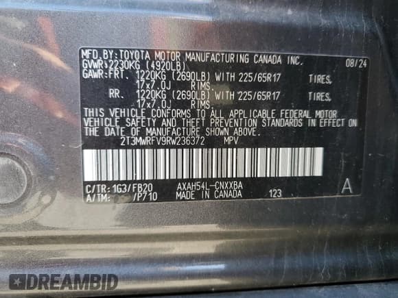 ✅ 2024 Toyota RAV4 Hybrid LE • VIN: 2T3MWRFV9RW236372 • Лот: 92024235. Опубликован ранее на Copart с пробегом 43 588 миль. Бесплатный доступ к архиву аукционных продаж из США и подробный отчёт об истории автомобиля на DreamBid. Изображение 14.