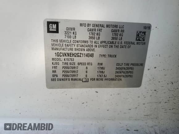 2016 Chevrolet Silverado 1500 Work Truck with VIN 1GCVKNEH2GZ114048, listed as a Copart auction lot 79092504 with 123,688 mi miles and Salvage title. Bid and sale history available at DreamBid. Image 12.