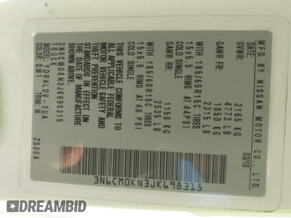 ✅ 2018 Nissan NV200 SV • VIN: 3N6CM0KN3JK698315 • Lot: 43183932. Listed on IAAI with 107,875 mi. Free auction sales archive from the USA and detailed vehicle history report at DreamBid. Image 9.