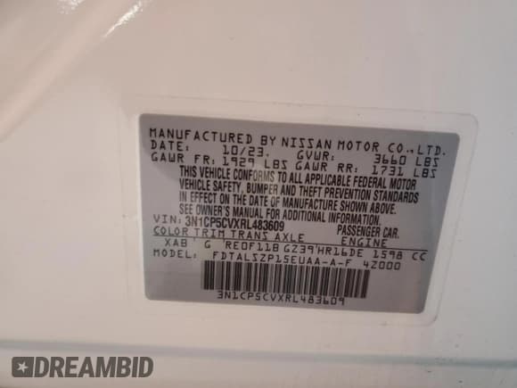 ✅ 2024 Nissan Kicks SV • VIN: 3N1CP5CVXRL483609 • Lot: 91217505. Listed on Copart with 29,542 mi. Free auction sales archive from the USA and detailed vehicle history report at DreamBid. Image 13.