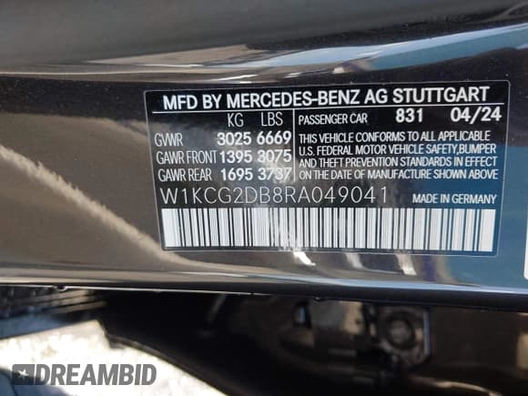 ✅ 2024 Mercedes-Benz EQS 450+ • VIN: W1KCG2DB8RA049041 • Lot: 42569334. Listed on IAAI with 3,490 mi. Free auction sales archive from the USA and detailed vehicle history report at DreamBid. Image 9.