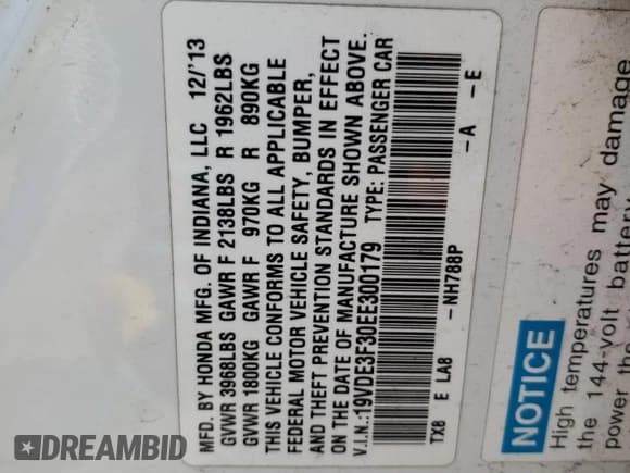 ✅ 2014 Acura ILX Hybrid • VIN: 19VDE3F30EE300179 • Лот: 56495285. Опубликован ранее на Copart с пробегом 81 919 миль. Бесплатный доступ к архиву аукционных продаж из США и подробный отчёт об истории автомобиля на DreamBid. Изображение 13.