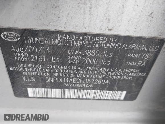 2015 Hyundai Elantra Limited z VIN 5NPDH4AE2FH572694, wystawiony jako IAAI lot #43509254 z przebiegiem 111 744 mil mil oraz . Historia ofert i sprzedaży dostępna na DreamBid. Obrazek 9.