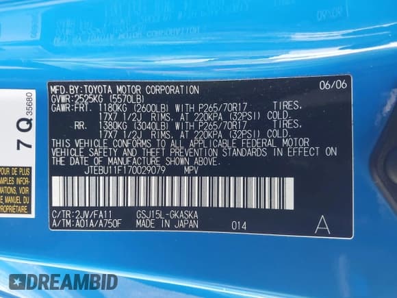 ✅ 2007 Toyota FJ Cruiser • VIN: JTEBU11F170029079 • Лот: 43197034. Опубликован ранее на IAAI с пробегом 177 239 миль. Бесплатный доступ к архиву аукционных продаж из США и подробный отчёт об истории автомобиля на DreamBid. Изображение 9.