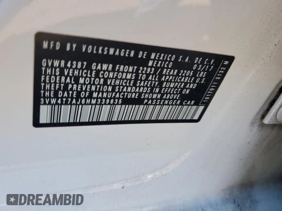 ✅ 2017 Volkswagen Jetta GLI • VIN: 3VW4T7AJ6HM339635 • Lot: 81090845. Listed on Copart with Not provided. Free auction sales archive from the USA and detailed vehicle history report at DreamBid. Image 12.