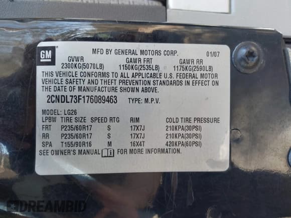 ✅ 2007 Chevrolet Equinox LT • VIN: 2CNDL73F176089463 • Лот: 41782434. Опубликован ранее на IAAI с пробегом 193 873 миль. Бесплатный доступ к архиву аукционных продаж из США и подробный отчёт об истории автомобиля на DreamBid. Изображение 9.