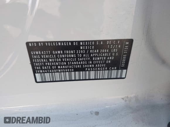 ✅ 2015 Volkswagen Golf GTI S • VIN: 3VW447AU8FM056030 • Lot: 42899480. Listed on IAAI with 127,067 mi. Free auction sales archive from the USA and detailed vehicle history report at DreamBid. Image 9.