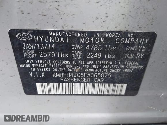 ✅ 2014 Hyundai Azera Limited • VIN: KMHFH4JG8EA365075 • Lot: 43883112. Listed on IAAI with 105,648 mi. Free auction sales archive from the USA and detailed vehicle history report at DreamBid. Image 9.