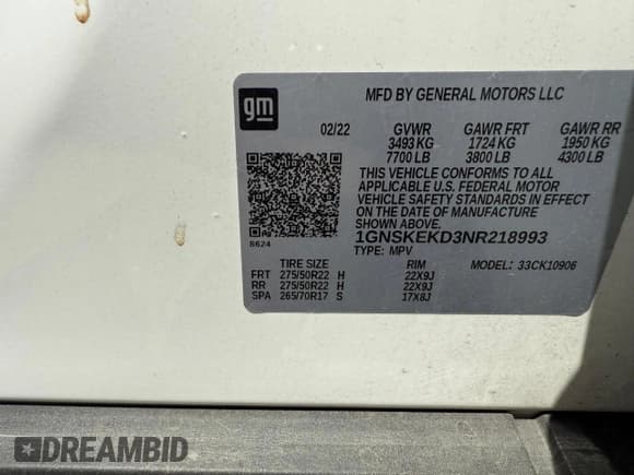 ✅ 2022 Chevrolet Suburban RST • VIN: 1GNSKEKD3NR218993 • Lot: 67100695. Listed on Copart with 44,452 mi. Free auction sales archive from the USA and detailed vehicle history report at DreamBid. Image 10.