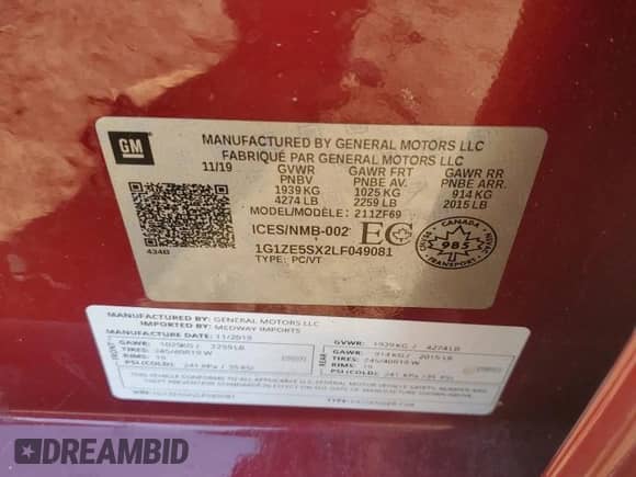 2020 Chevrolet Malibu Premier с VIN 1G1ZE5SX2LF049081, выставлен на аукционе Copart как лот 85070395 с пробегом 65 782 миль миль и Списание • Salvage title. История ставок и продаж доступна на DreamBid. Изображение 12.