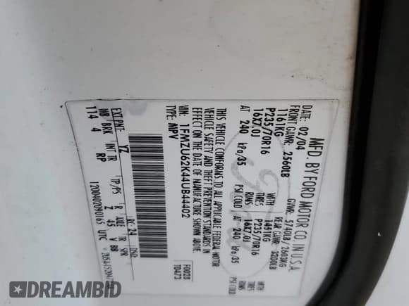 ✅ 2004 Ford Explorer XLS • VIN: 1FMZU62K44UB44402 • Lot: 67911125. Wystawiony na Copart z przebiegiem 97 666 mil. Bezpłatny archiwum sprzedaży aukcyjnych z USA i szczegółowy raport historii pojazdu na DreamBid. Zdjęcie 13.