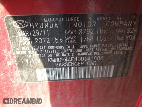 ✅ 2011 Hyundai Elantra GLS • VIN: KMHDH4AE4BU141804 • Lot: 43652843. Listed on IAAI with 179,609 mi. Free auction sales archive from the USA and detailed vehicle history report at DreamBid. Image 9.