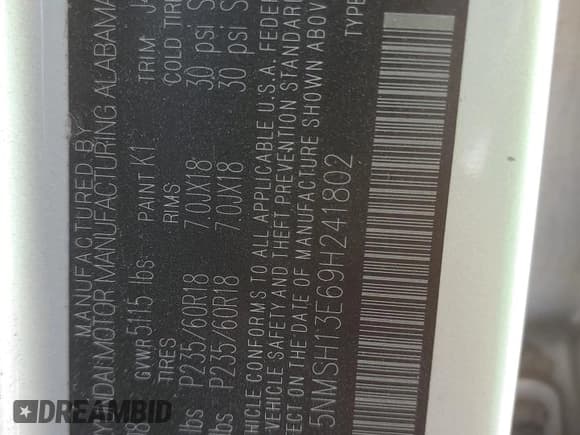 ✅ 2009 Hyundai Santa Fe SE • VIN: 5NMSH13E69H241802 • Lot: 70693734. Listed on Copart with 126,723 mi. Free auction sales archive from the USA and detailed vehicle history report at DreamBid. Image 15.