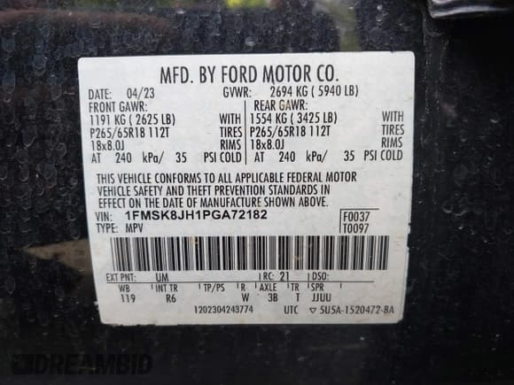 ✅ 2023 Ford Explorer Timberline • VIN: 1FMSK8JH1PGA72182 • Lot: 43331322. Wystawiony na IAAI z przebiegiem 27 497 mil. Bezpłatny archiwum sprzedaży aukcyjnych z USA i szczegółowy raport historii pojazdu na DreamBid. Zdjęcie 9.