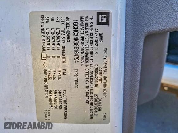 ✅ 2008 Chevrolet Silverado 2500HD Work Truck • VIN: 1GCHC24K38E164794 • Лот: 96022725. Опубликован ранее на Copart с пробегом 170 832 миль. Бесплатный доступ к архиву аукционных продаж из США и подробный отчёт об истории автомобиля на DreamBid. Изображение 10.