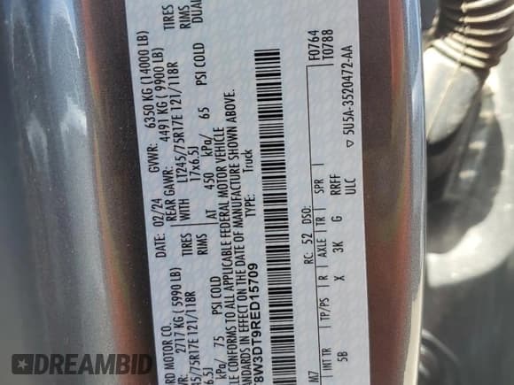 ✅ 2024 Ford F-350 XL • VIN: 1FT8W3DT9RED15709 • Лот: 57333505. Опубликован ранее на Copart с пробегом 35 777 миль. Бесплатный доступ к архиву аукционных продаж из США и подробный отчёт об истории автомобиля на DreamBid. Изображение 12.