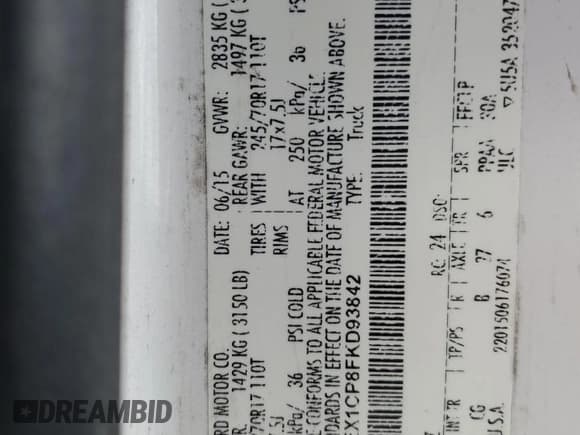 ✅ 2015 Ford F-150 XL • VIN: 1FTEX1CP8FKD93842 • Lot: 84215295. Wystawiony na Copart z przebiegiem 165 180 mil. Bezpłatny archiwum sprzedaży aukcyjnych z USA i szczegółowy raport historii pojazdu na DreamBid. Zdjęcie 13.