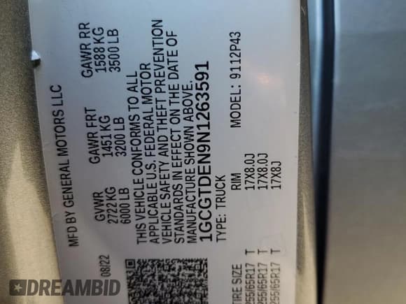 ✅ 2022 Chevrolet Colorado 4WD Z71 • VIN: 1GCGTDEN9N1263591 • Lot: 67487575. Listed on Copart with 37,923 mi. Free auction sales archive from the USA and detailed vehicle history report at DreamBid. Image 12.