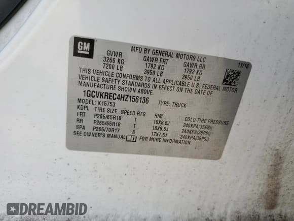 ✅ 2017 Chevrolet Silverado 1500 LT • VIN: 1GCVKREC4HZ156136 • Лот: 72575204. Опубликован ранее на Copart с пробегом 121 426 миль. Бесплатный доступ к архиву аукционных продаж из США и подробный отчёт об истории автомобиля на DreamBid. Изображение 14.