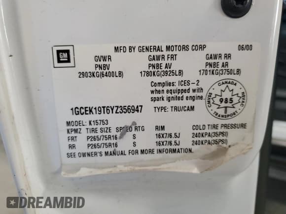 ✅ 2000 Chevrolet Silverado 1500 • VIN: 1GCEK19T6YZ356947 • Лот: 90831945. Опубликован ранее на Copart с пробегом 372 105 миль. Бесплатный доступ к архиву аукционных продаж из США и подробный отчёт об истории автомобиля на DreamBid. Изображение 13.