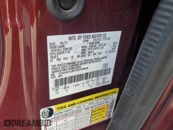 ✅ 2012 Ford Expedition Max King Ranch • VIN: 1FMJK1J57CEF63645 • Lot: 62130665. Listed on Copart with 105,839 mi. Free auction sales archive from the USA and detailed vehicle history report at DreamBid. Image 13.