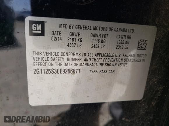 ✅ 2014 Chevrolet Impala LT • VIN: 2G1125S30E9266871 • Lot: 49011135. Listed on Copart with 165,215 mi. Free auction sales archive from the USA and detailed vehicle history report at DreamBid. Image 14.