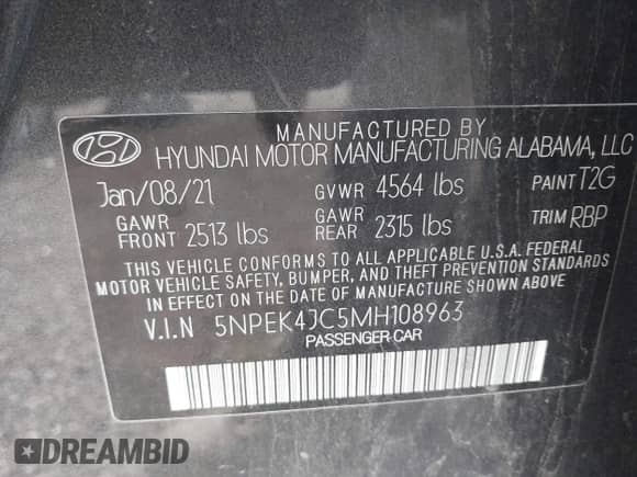 2021 Hyundai Sonata N Line with VIN 5NPEK4JC5MH108963, listed as a IAAI auction lot 43195113 with 101,460 mi miles and . Bid and sale history available at DreamBid. Image 9.