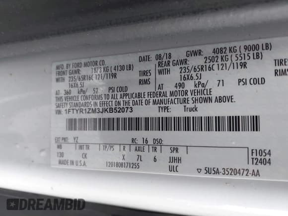 ✅ 2018 Ford Transit • VIN: 1FTYR1ZM3JKB52073 • Лот: 41967691. Опубликован ранее на IAAI с пробегом 102 278 миль. Бесплатный доступ к архиву аукционных продаж из США и подробный отчёт об истории автомобиля на DreamBid. Изображение 9.