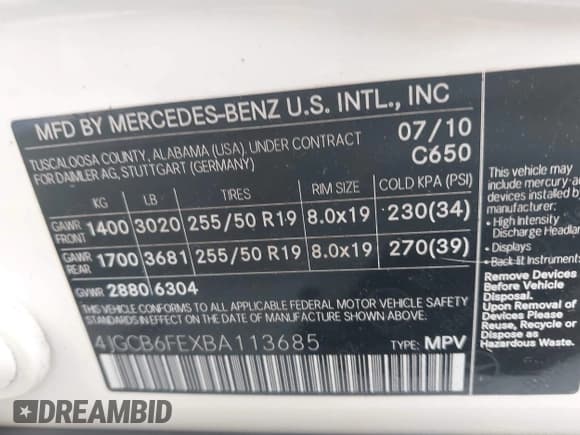 ✅ 2011 Mercedes-Benz R 350 • VIN: 4JGCB6FEXBA113685 • Lot: 42437813. Listed on IAAI with 90,653 mi. Free auction sales archive from the USA and detailed vehicle history report at DreamBid. Image 9.