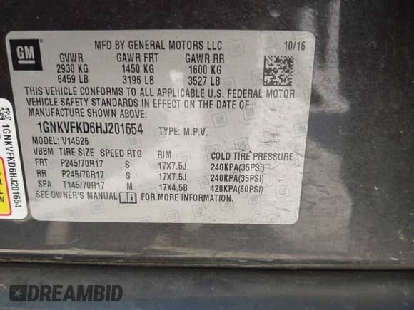 2017 Chevrolet Traverse LS с VIN 1GNKVFKD6HJ201654, выставлен на аукционе IAAI как лот 43104251 с пробегом 109 974 миль миль и . История ставок и продаж доступна на DreamBid. Изображение 9.