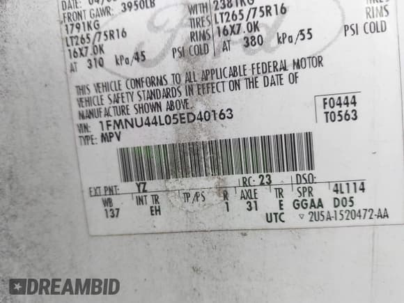 ✅ 2005 Ford Excursion Eddie Bauer • VIN: 1FMNU44L05ED40163 • Lot: 41989162. Wystawiony na IAAI z przebiegiem 416 163 mil. Bezpłatny archiwum sprzedaży aukcyjnych z USA i szczegółowy raport historii pojazdu na DreamBid. Zdjęcie 9.