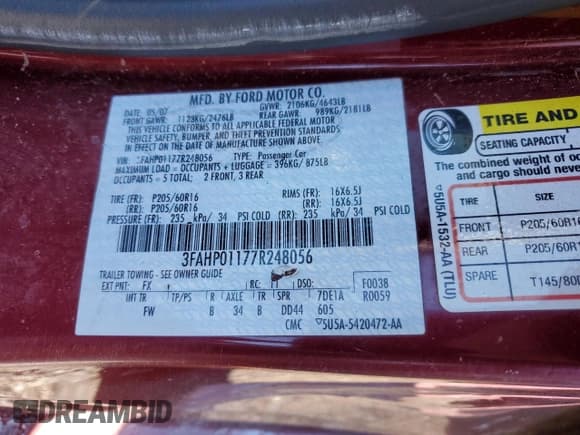 ✅ 2007 Ford Fusion SE • VIN: 3FAHP01177R248056 • Lot: 45878045. Wystawiony na Copart z przebiegiem 185 532 mil. Bezpłatny archiwum sprzedaży aukcyjnych z USA i szczegółowy raport historii pojazdu na DreamBid. Zdjęcie 12.