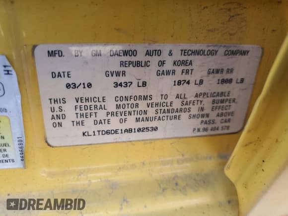 2010 Chevrolet Aveo 1LT с VIN KL1TD6DE1AB102530, выставлен на аукционе Copart как лот 81605214 с пробегом 81 889 миль миль и Чистый • Clean title. История ставок и продаж доступна на DreamBid. Изображение 13.