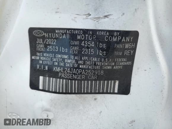 ✅ 2023 Hyundai Sonata SE • VIN: KMHL24JA0PA252918 • Лот: 66318435. Опубликован ранее на Copart с пробегом Не указан. Бесплатный доступ к архиву аукционных продаж из США и подробный отчёт об истории автомобиля на DreamBid. Изображение 12.