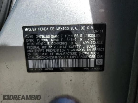 ✅ 2015 Honda Fit EX-L • VIN: 3HGGK5H82FM727664 • Lot: 92410155. Listed on Copart with 77,236 mi. Free auction sales archive from the USA and detailed vehicle history report at DreamBid. Image 12.