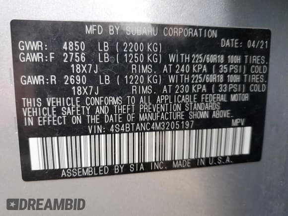 ✅ 2021 Subaru Outback Limited • VIN: 4S4BTANC4M3205197 • Лот: 93716405. Опубликован ранее на Copart с пробегом 45 928 миль. Бесплатный доступ к архиву аукционных продаж из США и подробный отчёт об истории автомобиля на DreamBid. Изображение 13.