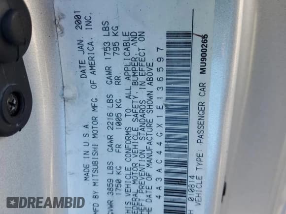 ✅ 2001 Mitsubishi Eclipse GS • VIN: 4A3AC44GX1E136597 • Lot: 75957544. Wystawiony na Copart z przebiegiem 138 229 mil. Bezpłatny archiwum sprzedaży aukcyjnych z USA i szczegółowy raport historii pojazdu na DreamBid. Zdjęcie 12.