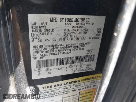 ✅ 2011 Lincoln Navigator • VIN: 5LMJJ3H53BEJ06220 • Лот: 43362461. Опубликован ранее на IAAI с пробегом 223 125 миль. Бесплатный доступ к архиву аукционных продаж из США и подробный отчёт об истории автомобиля на DreamBid. Изображение 9.