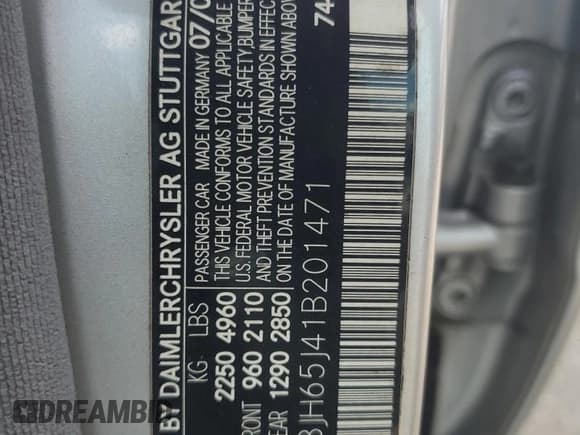 ✅ 2001 Mercedes-Benz E 320 • VIN: WDBJH65J41B201471 • Лот: 68863194. Опубликован ранее на Copart с пробегом 106 893 миль. Бесплатный доступ к архиву аукционных продаж из США и подробный отчёт об истории автомобиля на DreamBid. Изображение 13.